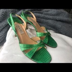 Isaac Mizrahi Green Faux Croc Slingback Sandals
